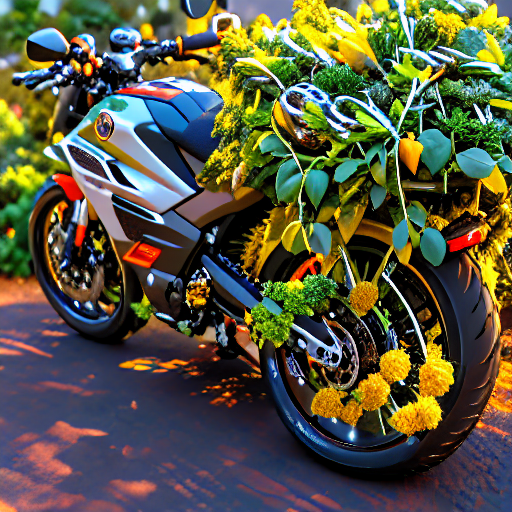 161_A motorized bicycle covered with greens and beans..png